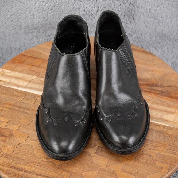 Born Tour Black Leather Western Ankle Booties Womens Size 8 M Pull on Chelsea - Picture 2 of 8